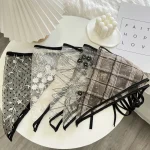 Écharpe de cheveux triangle noir sexy pour femmes, bande de sauna, broderie de fleurs, écharpe de sauna pure, foulard vintage français, accessoires photo de voyage