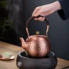 théière en cuivre rouge faite à la main pour cérémonie du thé chinois, service à thé kung fu pur, rétro, garder en bonne santé, bouilloire à thé