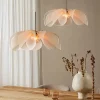 lampes suspendues à fleurs japonaises wine sabi, tissu français, lustre de plafond moderne, salon, chambre à coucher, éclairage de décoration intérieure, lampe de face