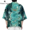 Kimono dragon de style chinois avec motif imprimé vert, vêtements traditionnels japonais, vestes d’été décontractées, cardigan Haori entreMi Kimono dragon de style chinois avec motif imprimé vert, vêtements traditionnels japonais, vestes d’été décontractées, cardigan Haori entreMi