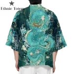 Kimono dragon de style chinois avec motif imprimé vert, vêtements traditionnels japonais, vestes d&rsquo;été décontractées, cardigan Haori entreMi