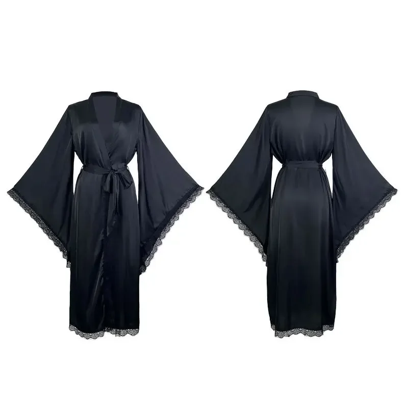 longue robe de mariée Élégante en dentelle pour femme, vêtements de nuit, kimono à manches sulf, tenue de maison en rayonne blanche douce longue robe de mariée Élégante en dentelle pour femme, vêtements de nuit, kimono à manches sulf, tenue de maison en rayonne blanche douce