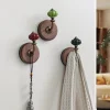 crochet magnétique en noyer noir pour porte d'entrée, crochet pour cape arrière de chambre à coucher, suspension murale intérieure, boule en porcelaine, crochet en bois pour suspension murale