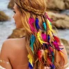 rétro gland plume bandeau perlé bohème style boho coiffure costume réglable arc en ciel indien bandeau femmes