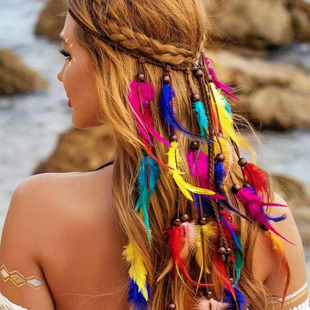rétro gland plume bandeau perlé bohème style boho coiffure costume réglable arc en ciel indien bandeau femmes rétro gland plume bandeau perlé bohème style boho coiffure costume réglable arc en ciel indien bandeau femmes