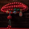 Bracelet multi-boucles Vintage en cinabre porte-bonheur avec perles de Lotus Malachite, Style ethnique, cadeau de bijoux pour femmes