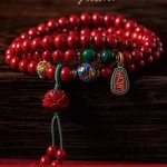 Bracelet multi-boucles Vintage en cinabre porte-bonheur avec perles de Lotus Malachite, Style ethnique, cadeau de bijoux pour femmes