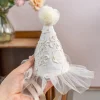 chapeau d'anniversaire brodé de fleurs, bandeau pour bébé fille, maille féerique, gaze, paillettes, couvre chef, accessoire de cheveux de fête pour enfants