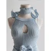 robe trapèze courte bleue pour femme, col rond, évidée, sexy, taille amincissante, nouvelle mode coréenne, été