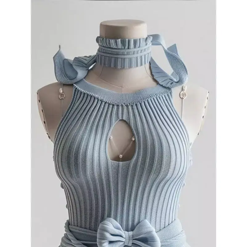 robe trapèze courte bleue pour femme, col rond, évidée, sexy, taille amincissante, nouvelle mode coréenne, été robe trapèze courte bleue pour femme, col rond, évidée, sexy, taille amincissante, nouvelle mode coréenne, été