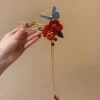 pince à cheveux à pompon fleur rouge, épingle à cheveux hanfu rétro en perles, nouveau style chinois antique, accessoires pour cheveux de mariée, accessoires cheongsam