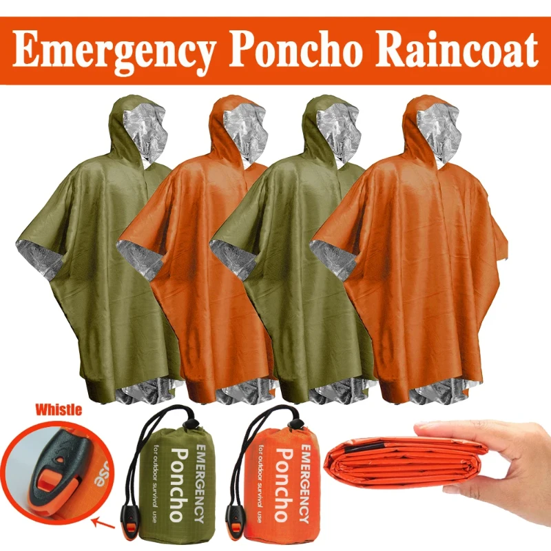 poncho de pluie d'urgence, couverture thermique, résistant aux intempéries, équipement de camping de survie en plein air, gadgets de survie poncho de pluie d'urgence, couverture thermique, résistant aux intempéries, équipement de camping de survie en plein air, gadgets de survie