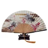 Éventail pliant de style chinois, squelette en bambou, artisanat traditionnel, style ancien, élégant avec pompon, éventail de danse hanfu