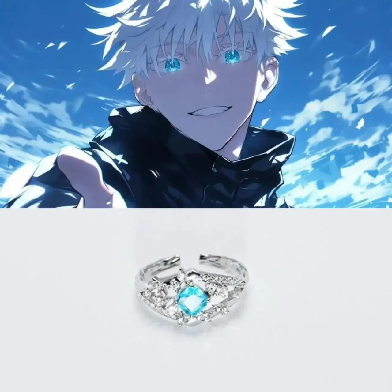 Jujutsu Kaimmense Satoru Gojo Eyes pour la modélisation des anneaux, bague Anime, bague alimentaire originale faite à la main, accessoires, taille 2 Yuan Jujutsu Kaimmense Satoru Gojo Eyes pour la modélisation des anneaux, bague Anime, bague alimentaire originale faite à la main, accessoires, taille 2 Yuan
