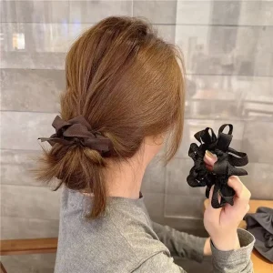 Chouchous en caoutchouc pour cheveux coréens élégants pour femmes, Look haut, nœud noir, marron, accessoires pour cheveux plissés, couvre-chef, cordes pour cravate