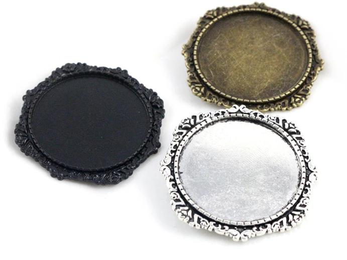 broche en plaqué argent et bronze de 30mm, 5 pièces/lot, taille intérieure, noir et antique, couleurs plaquées, style fleur, cabochon, réglage de base broche en plaqué argent et bronze de 30mm, 5 pièces/lot, taille intérieure, noir et antique, couleurs plaquées, style fleur, cabochon, réglage de base