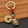 Porte-clés de voiture chat porte-bonheur Vintage pur fait à la main, porte-bonheur cinq empereurs, pièces de monnaie Feng Shui, porte-clés porte-bonheur solide, 1 pièce