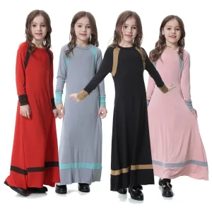 Abayas musulmanes noires et rouges pour filles, robes de soirée Eid Mubarak, élégance turque, Caftan d&rsquo;été doux pour enfants, très élastique