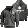 kawasaki logo moto course équipe hommes demi sweat à capuche avec fermeture éclair, printemps et automne vêtements de sport pour hommes 2025 nouveaux vêtements de sport