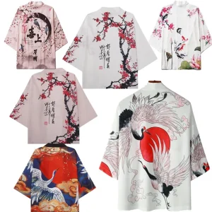 Cardigan Kimono japonais Yukata samouraï pour hommes et femmes, chemise imprimée grue, plage Haori Harajuku Obi, Style chinois, Streetwear asiatique 5XL Cardigan Kimono japonais Yukata samouraï pour hommes et femmes, chemise imprimée grue, plage Haori Harajuku Obi, Style chinois, Streetwear asiatique 5XL