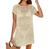 maillot de bain couvrir pour femmes vintage tricoté évider manches courtes bikini couvrir 2025 nouveau maillot de bain de plage robes au crochet