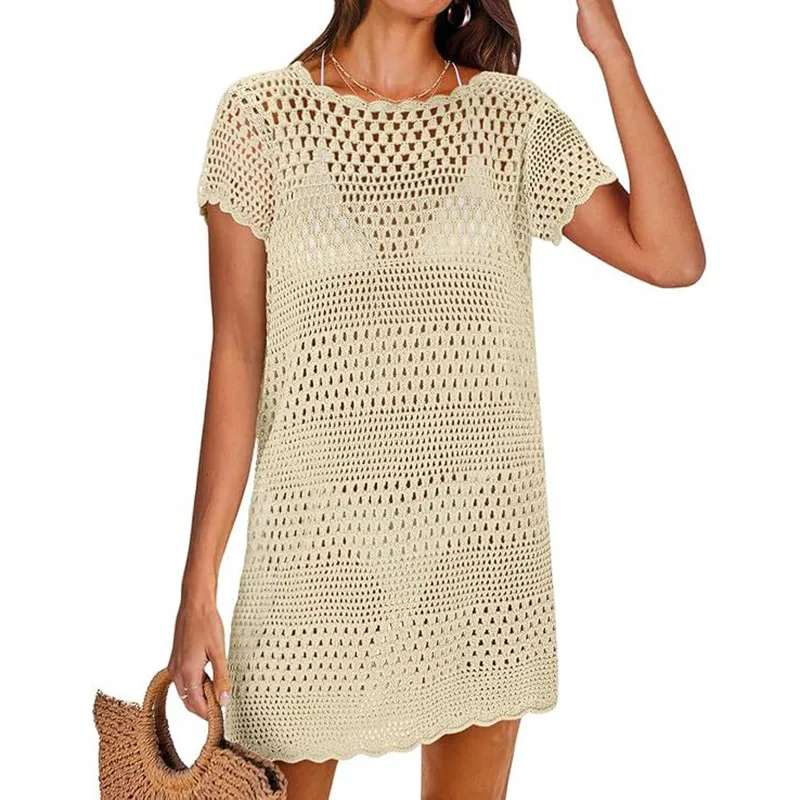 maillot de bain couvrir pour femmes vintage tricoté évider manches courtes bikini couvrir 2025 nouveau maillot de bain de plage robes au crochet maillot de bain couvrir pour femmes vintage tricoté évider manches courtes bikini couvrir 2025 nouveau maillot de bain de plage robes au crochet
