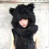 chapeau écharpe en fourrure japonais kawaii pour femme, garde au chaud, mode esthétique y2k, casquette vintage, oreilles d'ours, streetwear grunge, hiver