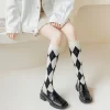 chaussettes hautes japonaises en coton pour femme, à carreaux, chaudes, pour ixsв, rue, livraison directe