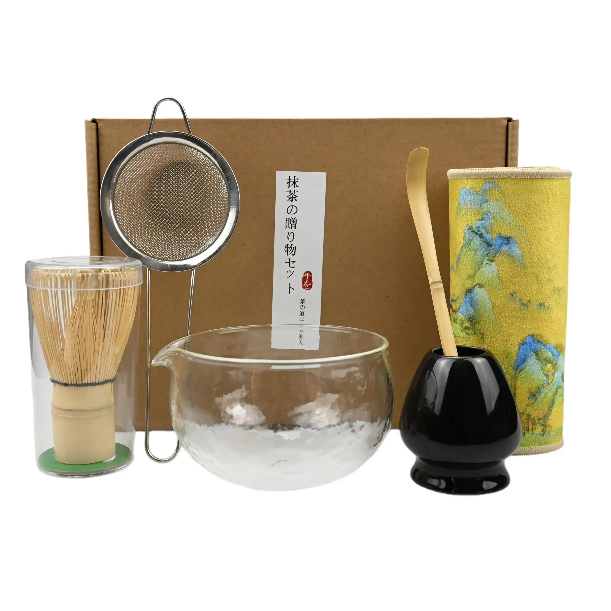 bol matcha de style japonais, tissu, cuillère, passoire, fouet à thé, cadeau parfait pour la cérémonie, décoration traditionnelle, 6 pièces/ensemble bol matcha de style japonais, tissu, cuillère, passoire, fouet à thé, cadeau parfait pour la cérémonie, décoration traditionnelle, 6 pièces/ensemble
