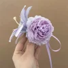 pinces à cheveux à fleurs pour femmes, pâte de taro douce, fleur de super fée violette, longue ruban, épingle à cheveux, style forêt douce, accessoire de tête mignon
