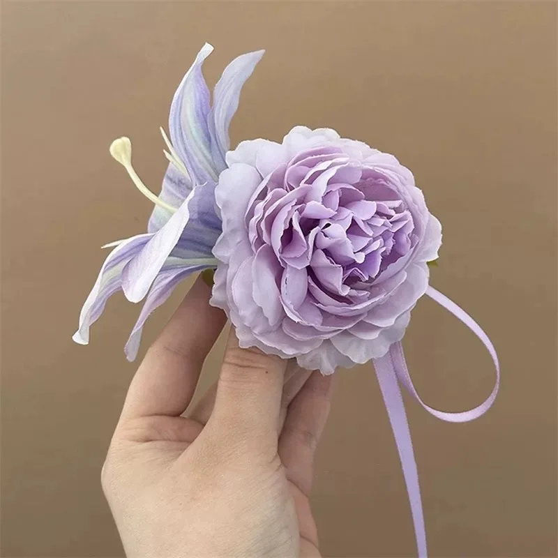 pinces à cheveux à fleurs pour femmes, pâte de taro douce, fleur de super fée violette, longue ruban, épingle à cheveux, style forêt douce, accessoire de tête mignon pinces à cheveux à fleurs pour femmes, pâte de taro douce, fleur de super fée violette, longue ruban, épingle à cheveux, style forêt douce, accessoire de tête mignon