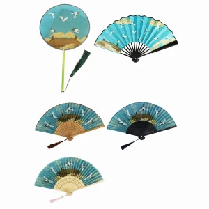 Éventail à main en bambou pliant de style prairie chinoise, Hanfu, performance de danse pour étudiants, cadeau, longue poignée, pompon, petit, rond Éventail à main en bambou pliant de style prairie chinoise, Hanfu, performance de danse pour étudiants, cadeau, longue poignée, pompon, petit, rond