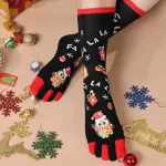 Chaussettes de noël à cinq orteils pour femmes, chaussettes d&rsquo;hiver à motif Animal, extensibles et respirantes, à bout haut au genou, cadeau de vacances