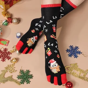 Chaussettes de noël à cinq orteils pour femmes, chaussettes d&rsquo;hiver à motif Animal, extensibles et respirantes, à bout haut au genou, cadeau de vacances