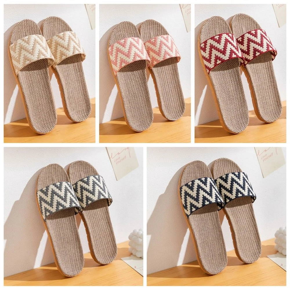 pantoufles confortables à rayures en lin de style ethnique, pantoufles plates antidérapantes en patchwork doux, chaussures à absorption de la sueur, sandales pour la maison pantoufles confortables à rayures en lin de style ethnique, pantoufles plates antidérapantes en patchwork doux, chaussures à absorption de la sueur, sandales pour la maison