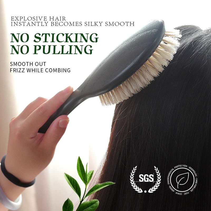 brosse à cheveux en poils de sanglier doux pour femmes, peigne de massage du cuir chevelu, manche en bois de chêne américain, outil de soins pour cheveux longs et bouclés brosse à cheveux en poils de sanglier doux pour femmes, peigne de massage du cuir chevelu, manche en bois de chêne américain, outil de soins pour cheveux longs et bouclés
