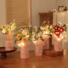 bouquet de fleurs artificielles colorées faites à la main au crochet, avec seau tissé, simulation de fleurs pour la journée des enseignants