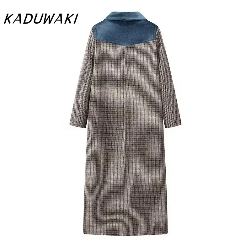 kaduwaki col en velours plaid laine manteau laine patchwork trench pardessus rétro tube droit contraste couleurs mélanges vêtements d'extérieur automne kaduwaki col en velours plaid laine manteau laine patchwork trench pardessus rétro tube droit contraste couleurs mélanges vêtements d'extérieur automne