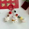 porte clés en forme de boule de fourrure rouge, chat porte bonheur, mignon et amusant, pendentif, chaîne de téléphone, sac, ornement suspendu, sac à dos, breloques, accessoire cadeau