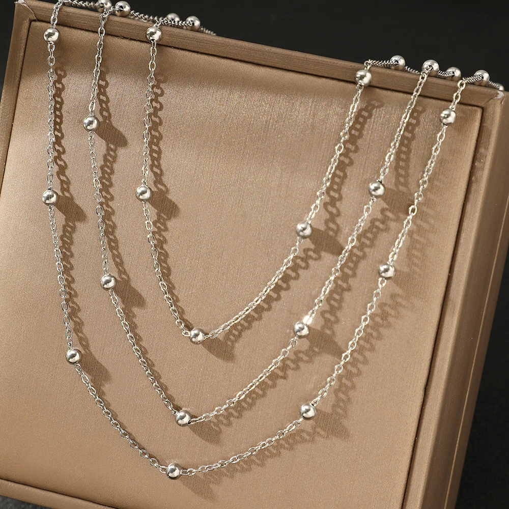 collier en acier inoxydable pour femmes, nouvelle atmosphère haut de gamme, perles délicates, chaîne multicouche en os, bijoux cadeaux de fête collier en acier inoxydable pour femmes, nouvelle atmosphère haut de gamme, perles délicates, chaîne multicouche en os, bijoux cadeaux de fête