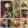 Affiche en toile d&rsquo;art animé japonais Demon Slayer, décoration murale moderne rétro jaunissante adaptée à la décoration de la maison de la pièce