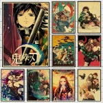 Affiche en toile d&rsquo;art animé japonais Demon Slayer, décoration murale moderne rétro jaunissante adaptée à la décoration de la maison de la pièce
