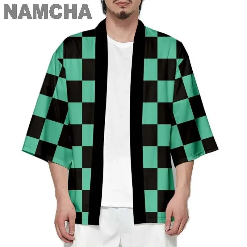 cardigan kimono cosplay kamado tanjirou pour hommes et femmes, manteau haori japonais, kamade zezeko, veste de plage pour jeu de rôle animé cardigan kimono cosplay kamado tanjirou pour hommes et femmes, manteau haori japonais, kamade zezeko, veste de plage pour jeu de rôle animé