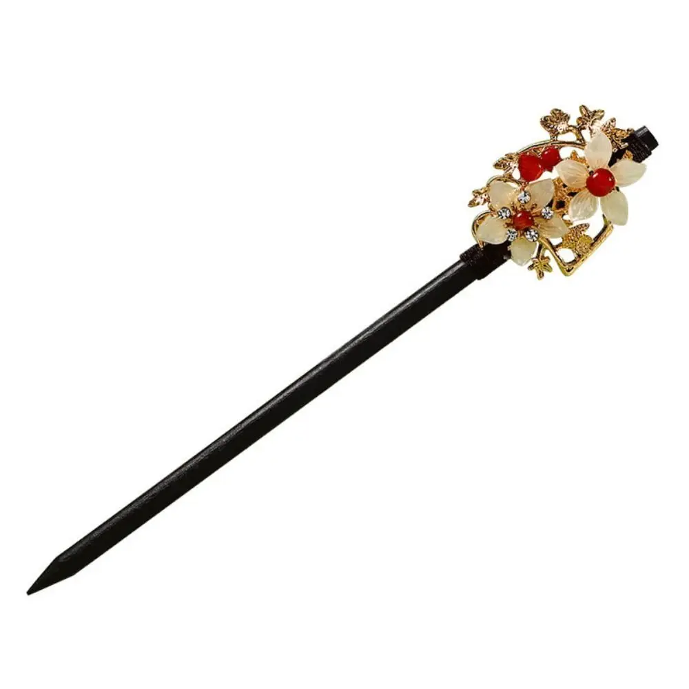 bâtons de cheveux à fleurs chinoises, épingles à cheveux en bois faites à la main de style ancien, chignon de fête avec pompon, fourchette à cheveux hanfu pour hanfu bâtons de cheveux à fleurs chinoises, épingles à cheveux en bois faites à la main de style ancien, chignon de fête avec pompon, fourchette à cheveux hanfu pour hanfu