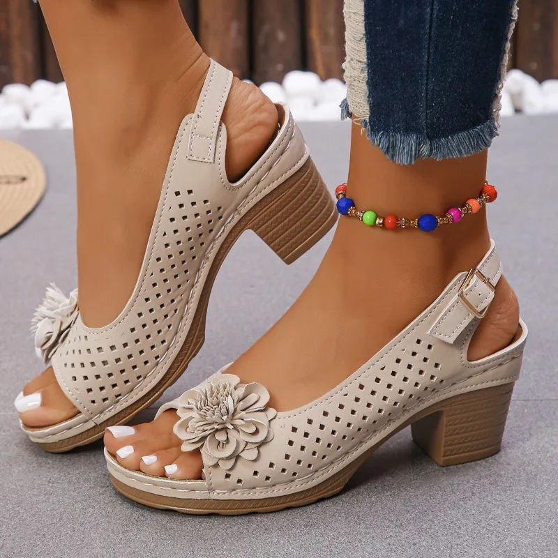 Sandales d’été classiques rétro à enfiler pour femmes, confortables, talons hauts, respirantes, antidérapantes, légères, 2025 Sandales d’été classiques rétro à enfiler pour femmes, confortables, talons hauts, respirantes, antidérapantes, légères, 2025