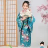 robe yukata imprimée de fleurs de cerisier vibrantes, ensembles de kimono japonais pour filles, spectacles scolaires de cosplay traditionnels pour les élèves du primaire