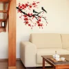 autocollants muraux en fleurs de cerisier japonais sakura, style chinois à l'encre, pour salon, décoration de la maison, papier peint auto adhésif