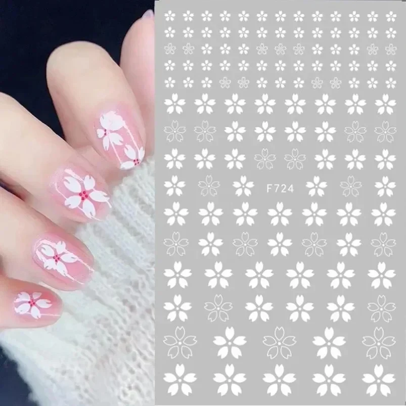 autocollants pour ongles 3d en fleurs de cerisier, pétales de fleurs blanches, décalcomanies pour nail art, design de mariage élégant, décor coulissant de manucure sakura de printemps autocollants pour ongles 3d en fleurs de cerisier, pétales de fleurs blanches, décalcomanies pour nail art, design de mariage élégant, décor coulissant de manucure sakura de printemps