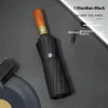 Parapluie pliant automatique, Extra Large, plié, manche en bois, résistant au vent, pare-soleil Durable et résistant au vent