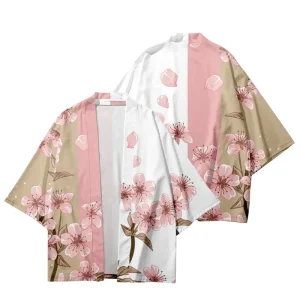 Kimono d&rsquo;été imprimé floral pour hommes et femmes, chemise hawaïenne de plage, Cardigan à la mode, motif prune, peignoirs Yukata Haori